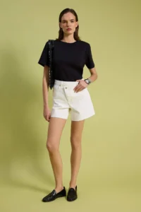 TRENDYOLMİLLA WHITE Asymmetric Waist Detailed City Size DENIM Shorts