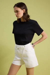 TRENDYOLMİLLA WHITE Asymmetric Waist Detailed City Size DENIM Shorts - Image 2