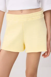 TRENDYOLMİLLA Yellow Plain Regular Waist Wide Leg Short 3 Yarn combed Knitting Shorts & Bermuda - Image 3