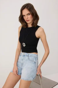 TRENDYOLMİLLA Light Blue Regular Waist City Size DENIM Shorts