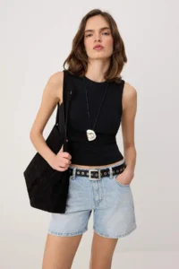 TRENDYOLMİLLA Light Blue Regular Waist City Size DENIM Shorts - Image 2