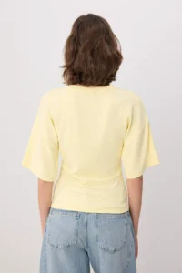 TRENDYOLMİLLA Yellow Fitted/Waist Fitting Drop Sleeve Three Quarter Soft Knitting T-Shirt - Image 4