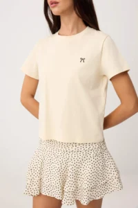 TRENDYOLMİLLA Stone Embroidered Regular/Normal Pattern Short Sleeve 100% Cotton Knitting T-Shirt - Image 3