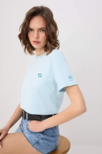 TRENDYOLMİLLA Light/Bebe Blue Embroidered Regular/Normal Pattern Tok 100% Cotton Knitting T-Shirt - Image 2