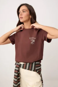 TRENDYOLMİLLA Brown Plain Regular Crew Neck Short LONG Tok 100% Cotton Knitting T-Shirt