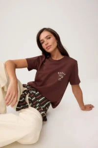 TRENDYOLMİLLA Brown Plain Regular Crew Neck Short LONG Tok 100% Cotton Knitting T-Shirt - Image 2
