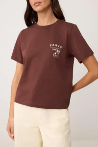 TRENDYOLMİLLA Brown Plain Regular Crew Neck Short LONG Tok 100% Cotton Knitting T-Shirt - Image 3