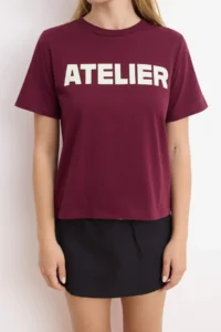 TRENDYOLMİLLA Plum Slogan Regular Crew Neck Standard Sleeve Short 100% Cotton Knitting T-Shirt - Image 3