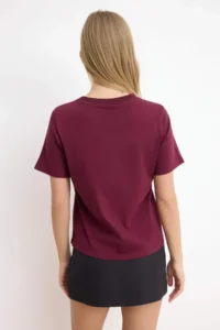 TRENDYOLMİLLA Plum Slogan Regular Crew Neck Standard Sleeve Short 100% Cotton Knitting T-Shirt - Image 4