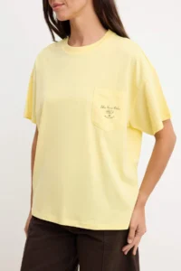 TRENDYOLMİLLA Light Yellow Plain Oversized Crew Neck Drop Sleeve Short LONG 100% Cotton Knitting T-Shirt - Image 3
