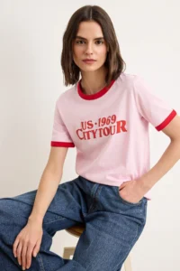 TRENDYOLMİLLA Light Pink Slogan Regular Crew Neck Standard Sleeve Short 100% Cotton Knitting T-Shirt - Image 2