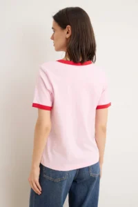 TRENDYOLMİLLA Light Pink Slogan Regular Crew Neck Standard Sleeve Short 100% Cotton Knitting T-Shirt - Image 4
