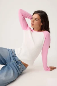 TRENDYOLMİLLA Ecru Plain Fitted Crew Neck Raglan Sleeve LONG Cotton Rib Knitting T-Shirt