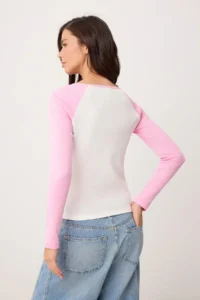 TRENDYOLMİLLA Ecru Plain Fitted Crew Neck Raglan Sleeve LONG Cotton Rib Knitting T-Shirt - Image 4