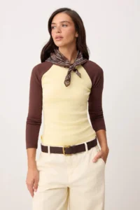 TRENDYOLMİLLA Light Yellow Plain Fitted Crew Neck Raglan Sleeve Cotton Rib Knitting T-Shirt