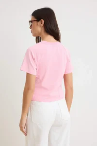 TRENDYOLMİLLA Light Pink Plain Fitted Crew Neck Raglan Sleeve Short LONG Cotton Flexible Knitting T-Shirt - Image 4