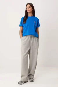 TRENDYOLMİLLA Indigo Slogan Oversized Crew Neck Drop Sleeve Short LONG Tok 100% Cotton Knitting T-Shirt - Image 2