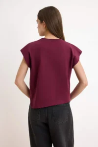 TRENDYOLMİLLA Plum Plain relaxed Crew Neck Drop Sleeve Short 100% Cotton Knitting T-Shirt - Image 4