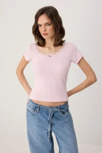TRENDYOLMİLLA Pink Regular/Normal Pattern Cowl Neck Truvakar Knitwear look Knitting Blouse - Image 2