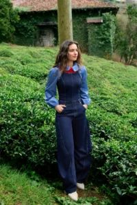 TRENDYOLMİLLA Teen Blue Sleeveless Less Flexible Baggy Fit DENIM Jumpsuit - Image 2