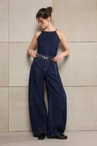 TRENDYOLMİLLA Teen Blue Sleeveless Less Flexible Baggy Fit DENIM Jumpsuit - Image 3