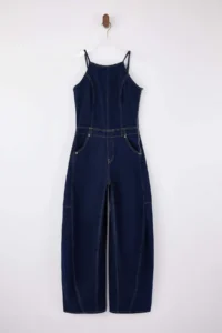 TRENDYOLMİLLA Teen Blue Sleeveless Less Flexible Baggy Fit DENIM Jumpsuit - Image 7