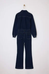 TRENDYOLMİLLA Limited Edition DARK BLUE Long Sleeve Wide Leg Less Flexible DENIM Jumpsuit - Image 2