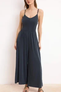 TRENDYOLMİLLA More Sustaniable Anthracite relaxed V-neck Sleeveless Shirred LONG Modal Premium Knitting Jumpsuit - Image 3