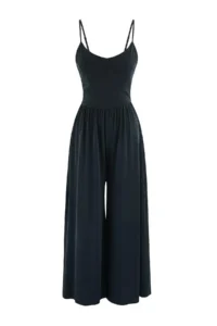 TRENDYOLMİLLA More Sustaniable Anthracite relaxed V-neck Sleeveless Shirred LONG Modal Premium Knitting Jumpsuit - Image 5