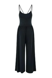 TRENDYOLMİLLA More Sustaniable Anthracite relaxed V-neck Sleeveless Shirred LONG Modal Premium Knitting Jumpsuit - Image 6