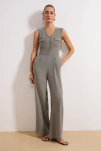 TRENDYOLMİLLA Khaki Modal Wide Leg buttoned Sleeveless Weaving Jumpsuit