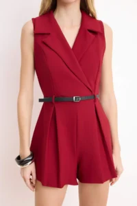 TRENDYOLMİLLA Burgundy Arched Sleeveless Mini Flexible Weaving Jumpsuit - Image 3
