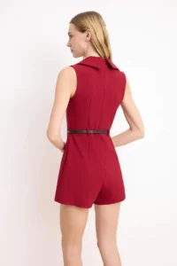 TRENDYOLMİLLA Burgundy Arched Sleeveless Mini Flexible Weaving Jumpsuit - Image 4