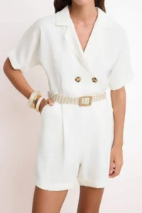 TRENDYOLMİLLA Ecru Arched Shirt Collar Modal Mini Weaving Jumpsuit - Image 3