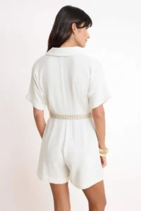 TRENDYOLMİLLA Ecru Arched Shirt Collar Modal Mini Weaving Jumpsuit - Image 4