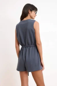 TRENDYOLMİLLA Anthracite Wide Leg Cowl Neck Sleeveless Wide Leg Short / Mini Pique Knitting Jumpsuit - Image 4