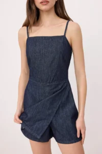TRENDYOLMİLLA DARK BLUE Sleeveless 100% Cotton Jumpsuit - Image 3