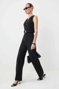 TRENDYOLMİLLA Black Belt Detailed Sleeveless LONG Weaving Jumpsuit