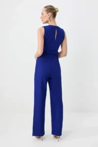 TRENDYOLMİLLA Saks Blue Belt Detailed Sleeveless LONG Weaving Jumpsuit - Image 4