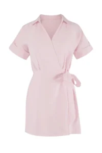 TRENDYOLMİLLA More Sustainable Pink Binding Detailed Mini Weaving Jumpsuit - Image 2