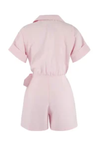 TRENDYOLMİLLA More Sustainable Pink Binding Detailed Mini Weaving Jumpsuit - Image 4