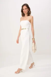 TRENDYOLMİLLA Ecru Zincir Belt Detailed LONG Weaving Jumpsuit - Image 2