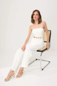TRENDYOLMİLLA Ecru Zincir Belt Detailed LONG Weaving Jumpsuit - Image 3