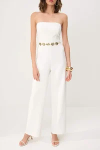 TRENDYOLMİLLA Ecru Zincir Belt Detailed LONG Weaving Jumpsuit - Image 4
