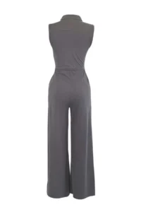 TRENDYOLMİLLA Anthracite skater Polo Shirt Collar Sleeveless Arched Maxi Modal Premium Knitting Jumpsuit - Image 2