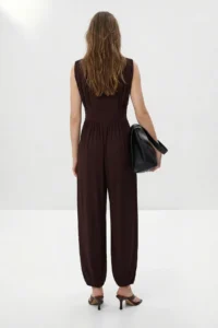 TRENDYOLMİLLA Brown Plain Sleeveless Shalwar Hem Jumpsuit - Image 4