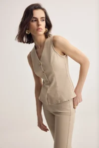 Muse for all x Trendyolmilla Gold Button Detailed comfort DENIM Vest - Image 3