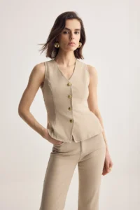 Muse for all x Trendyolmilla Gold Button Detailed comfort DENIM Vest - Image 4