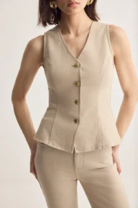 Muse for all x Trendyolmilla Gold Button Detailed comfort DENIM Vest - Image 5