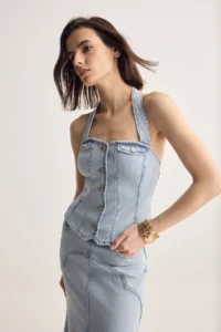 Muse for all x Trendyolmilla buttoned DENIM Vest - Image 3